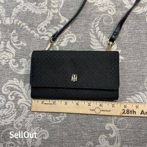 Tommy Hilfiger Women's Black Crossbody Wallet Purse Monogram Embossed